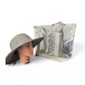 Beach bundle Stylish Gray Sun Hat and Clear Tote Bag Set
